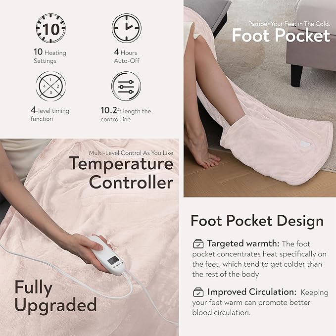Wapaneus Foot Pocket Heated Blanket Electric Throw - Image 4