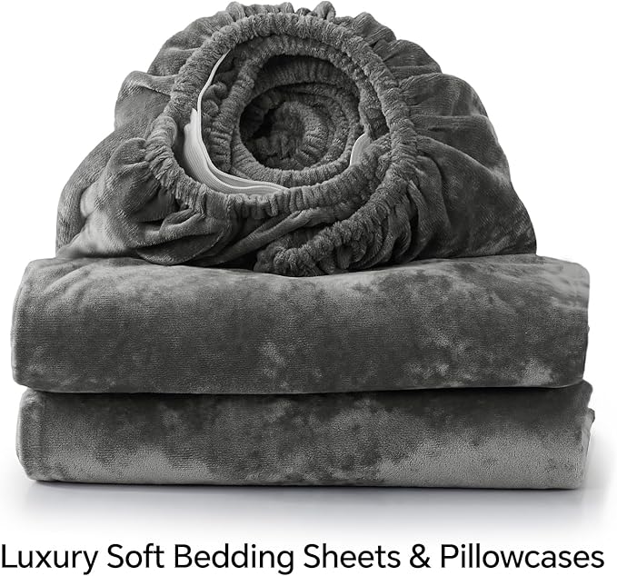 BEDELITE Velvet Fitted Sheet and Pillowcases Set, Luxury Soft Fuzzy Bottom Sheet - Image 8