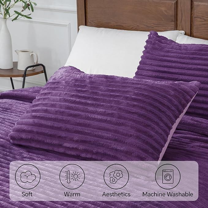 BEDELITE Fleece King Comforter Set -Super Soft & Warm Fluffy Purple Bedding - Image 5