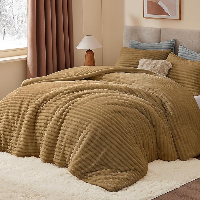 BEDELITE Fleece Queen Comforter Set -Super Soft & Warm Fluffy Brown Bedding by BEDELITE