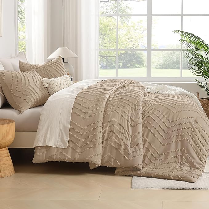 Andency Taupe Comforter Set Queen Size, Boho Soft Warm Tufted Bedding Comforter - Image 8