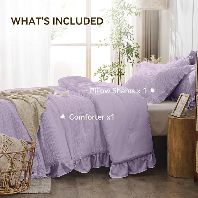 JOLLYVOGUE Lavender Twin Size Comforter Set, 2 Pieces Seersucker Lightweight - Image 6