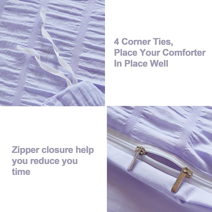 AveLom Lavender Purple Seersucker Duvet Cover Set Queen, 3 Pieces, Ultra Soft - Image 4