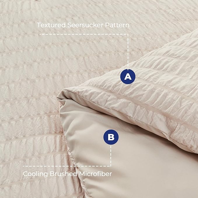 HYMOKEGE Beige Twin Comforter Set Seersucker 5 Pieces, All Season Luxury Bed in - Image 5