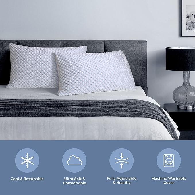 OSBED Cooling Adjustable Shredded Memory Foam Pillows Queen Size Set of 2 - Image 5