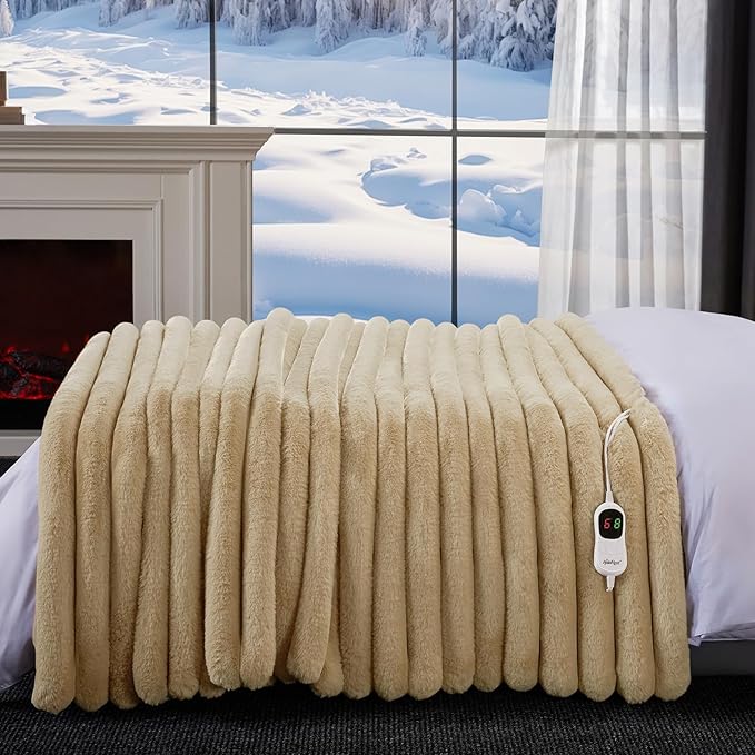 Heated Blanket Twin Size, Faux Fur Cozy Heating Blanket - Image 7