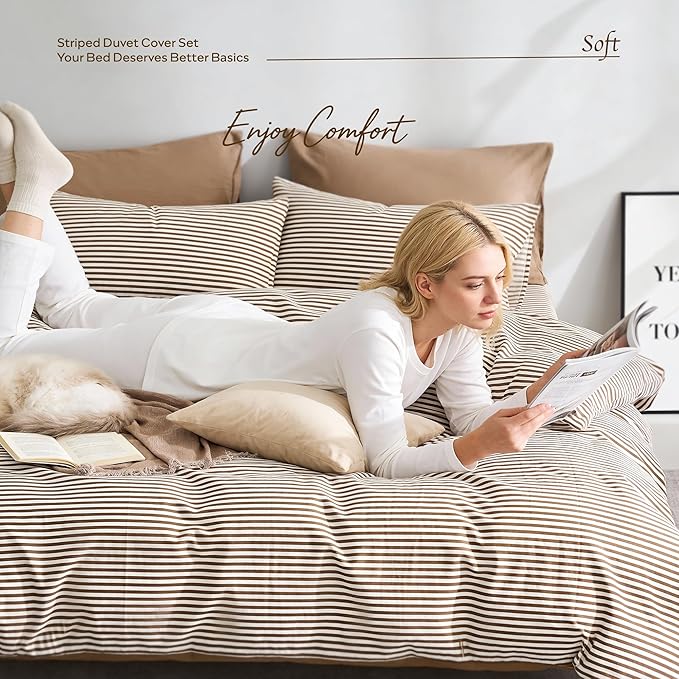 JELLYMONI 100% Natural Cotton 2pcs Striped Duvet Cover Sets, - Image 6