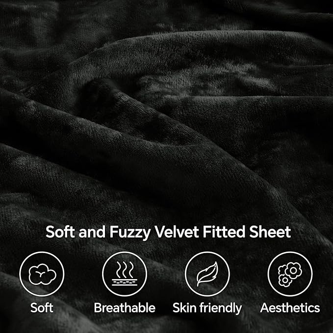 BEDELITE Velvet Fitted Sheet and Pillowcase Set, Luxury Soft Fuzzy Bottom Sheet - Image 3