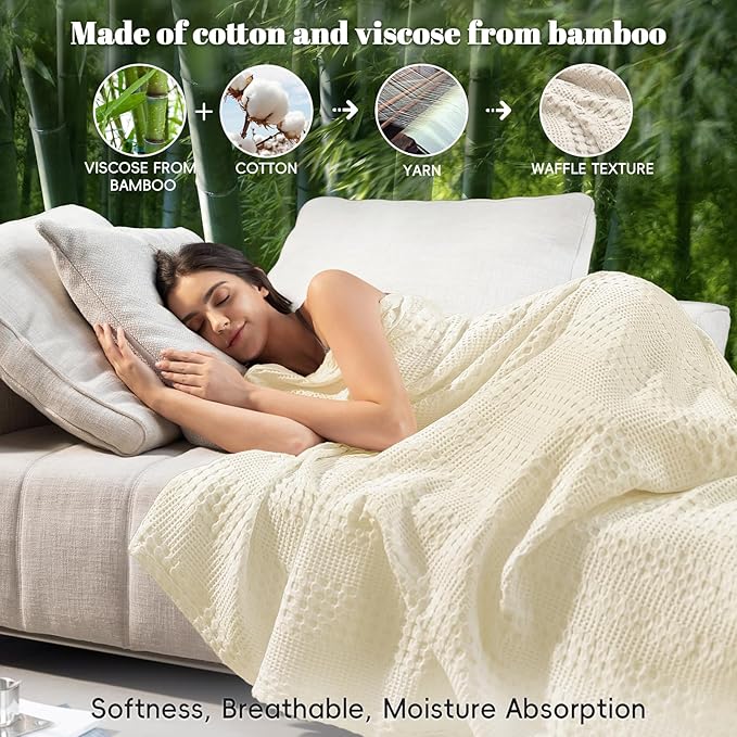 PHF Cooling Waffle Blanket Twin Size, Lightweight 60% Rayon from Bamboo & 40% - Image 2