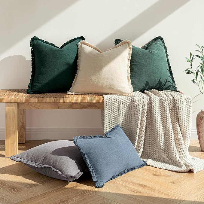 MIULEE Decorative Throw Pillow Covers Neutral Linen Fringe Throw Pillows Set of - Image 5