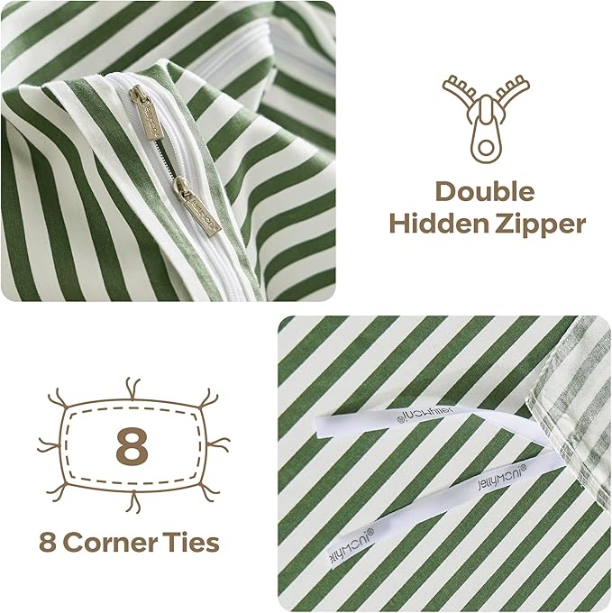 JELLYMONI 100% Natural Cotton 2pcs Striped Duvet Cover Sets, - Image 4