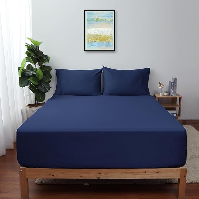 Twin XL Size Fitted Sheet Only Navy Blue, 100% Egyptian Cotton 600 Thread Count by ShunjieHome