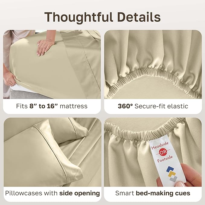 California Design Den Soft 100% Cotton Bed Sheets Cal King Size Set, 400 TC - Image 6