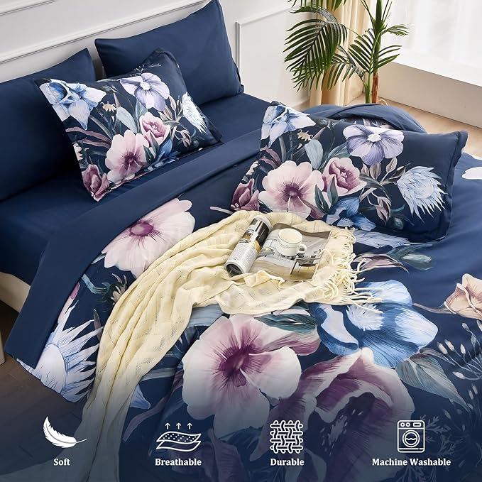 Luxudecor Floral Comforter Set Queen Size 7 Piece, Elegant Floral Comforter - Image 4