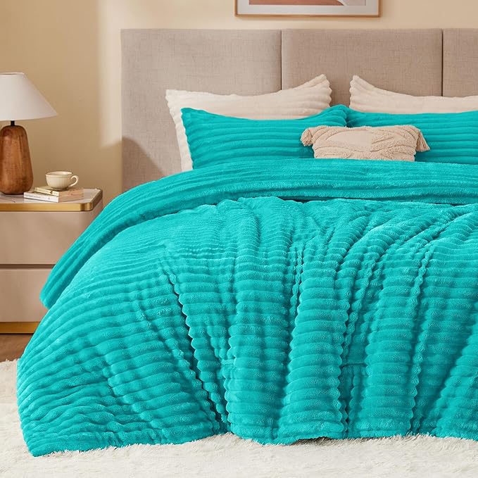 BEDELITE Fleece King Comforter Set -Super Soft & Warm Fluffy Teal Bedding by BEDELITE