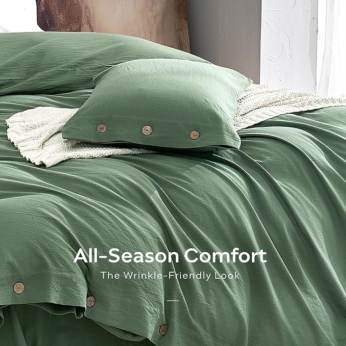 JELLYMONI 100% Washed Cotton Duvet Cover King – Soft, Breathable Linen-Look - Image 5