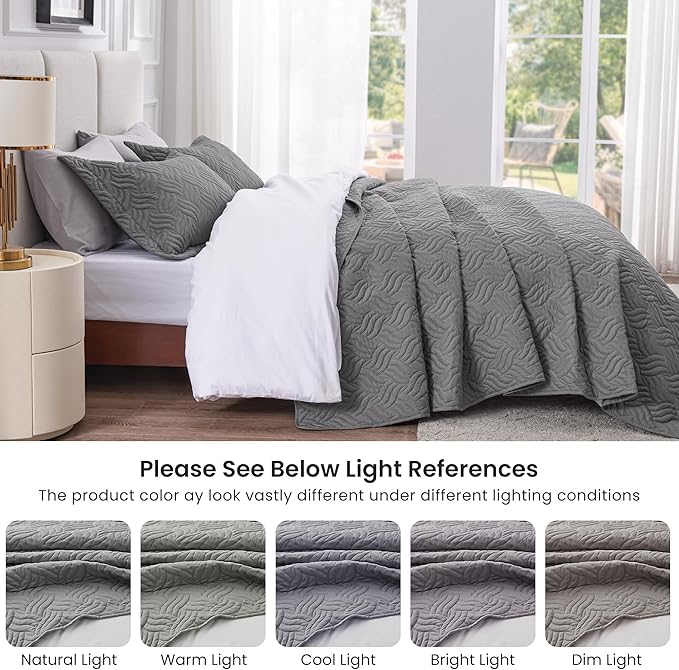 Love's cabin King Size Quilt Bedding Set Grey Bedspreads - Image 5