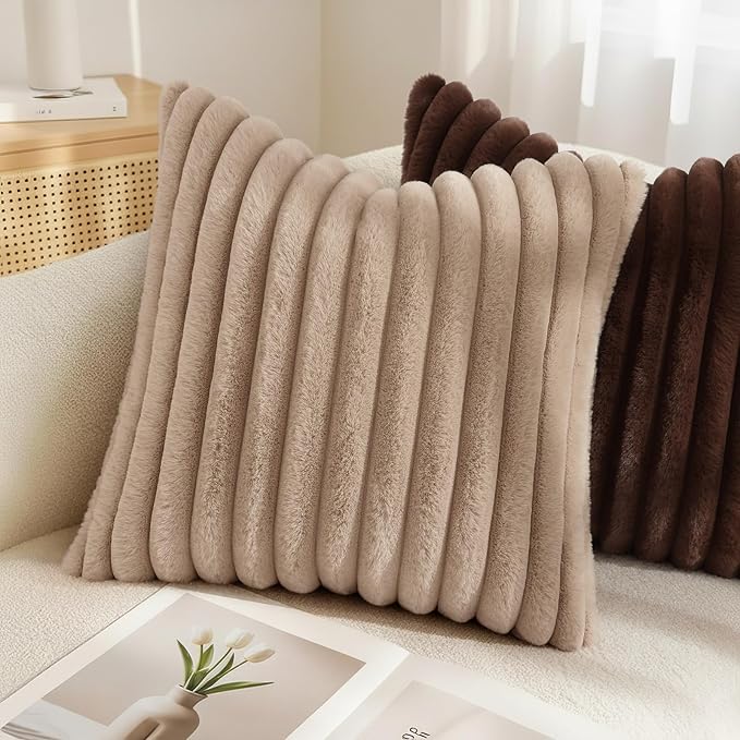 decorUhome Cozy Faux Fur Throw Pillow Covers 16x16 Set of 2 Decorative Soft - Image 4