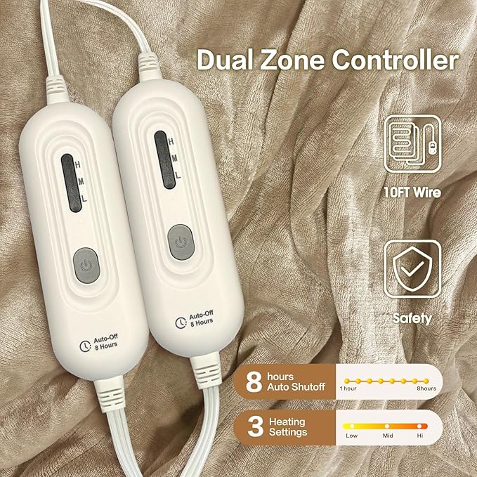 Tefici Electric Heated Blanket Queen Size, Dual Control Super Cozy Soft 2-Layer - Image 5