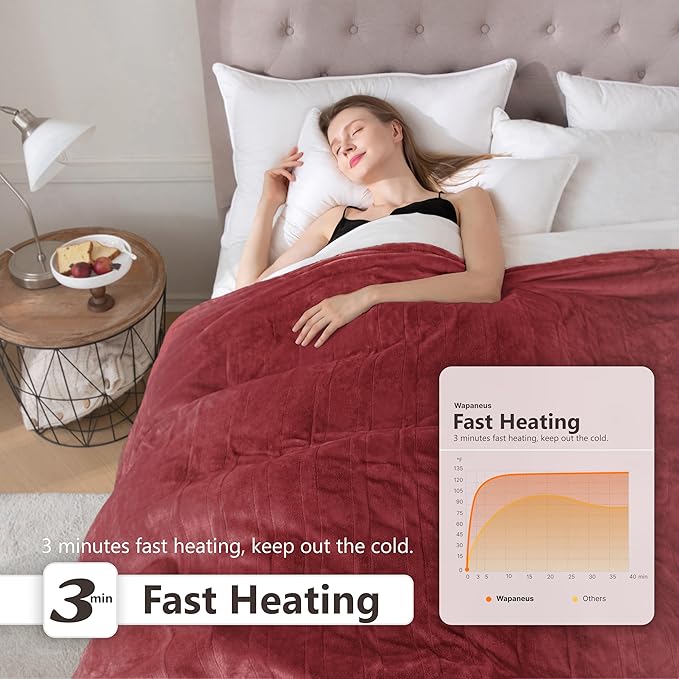 Wapaneus Heated Blanket Electric Queen Size 84"x90"-Dual Control - Image 3