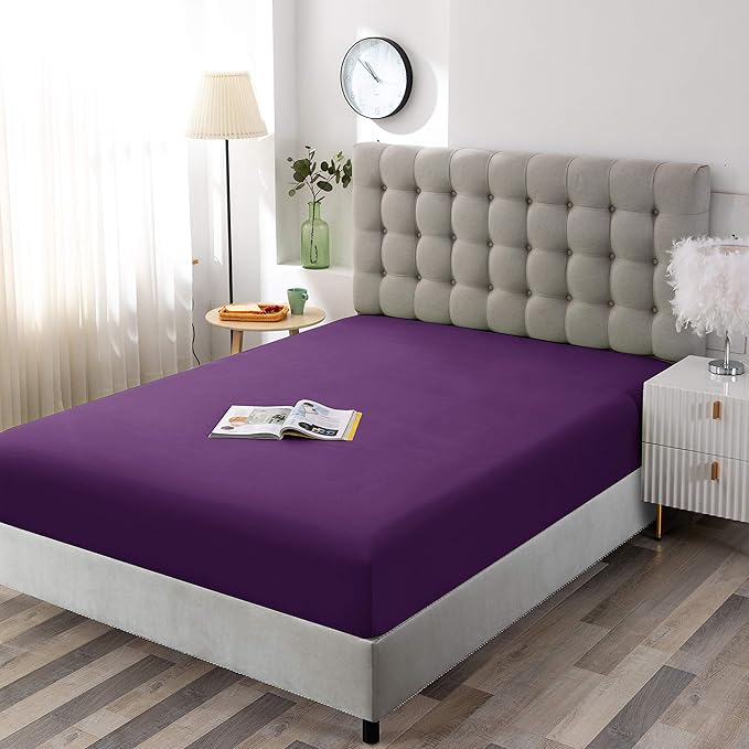 Sfoothome Fitted Bottom Sheet for Mattress, Single Queen Size Purple Microfiber - Image 2