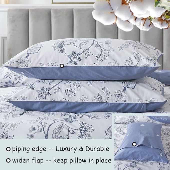 FADFAY Duvet Cover Set Twin Floral Bedding Percale Cotton 600 TC Classical - Image 4