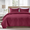 FLYMME Twin Quilt Set, Lightweight Burgundy Bedspreads, Basket Weave Pattern by FLYMME