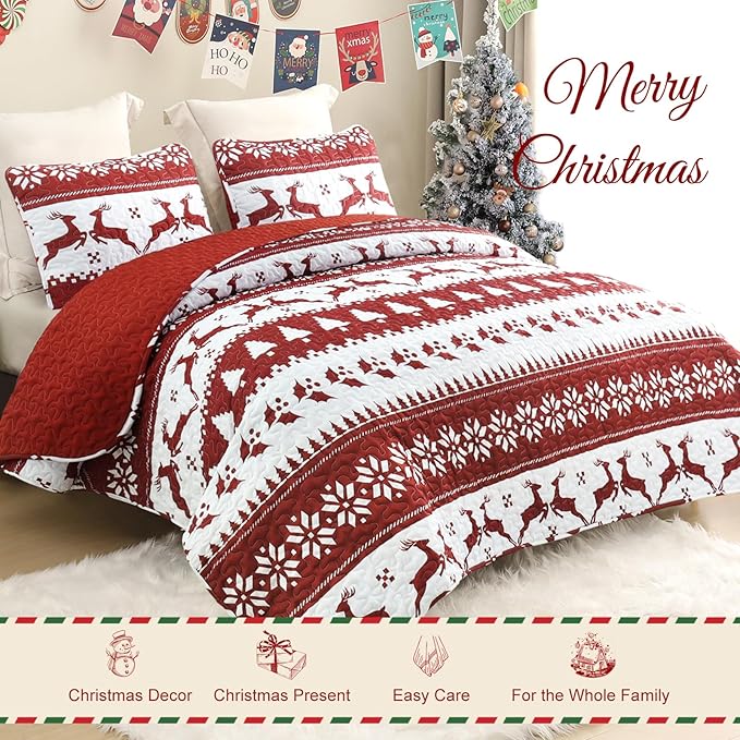 Exclusivo Mezcla Reversible Christmas Quilts Queen Size - Image 2