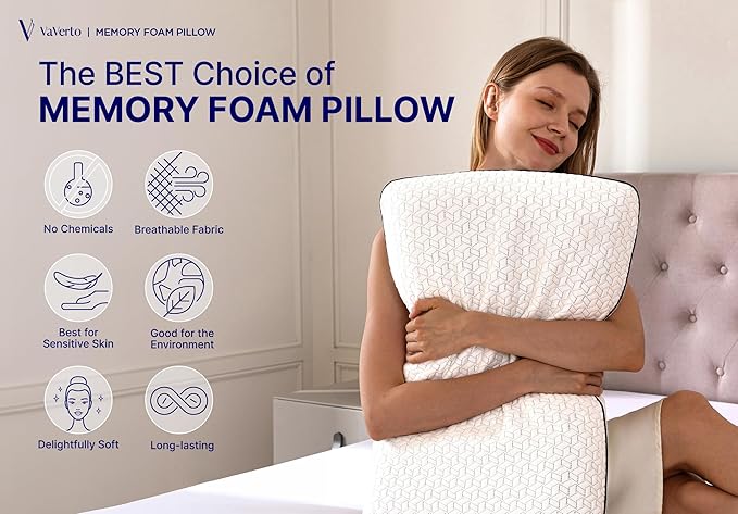 Vaverto Queen Memory Foam Pillow 2-Pack – Cooling Gel-Infused Orthopedic Bed - Image 6