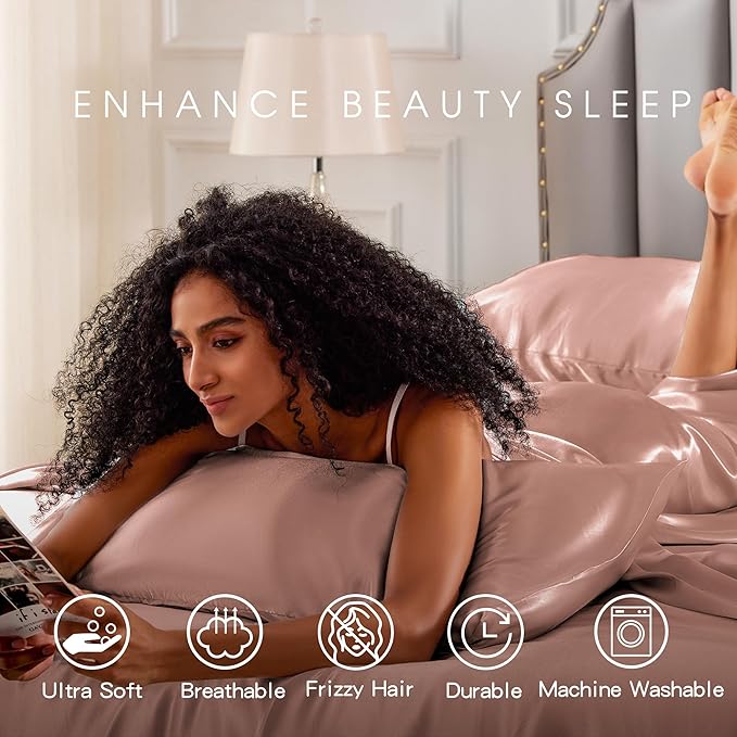 FreshCulture Satin Sheets Queen Size Bed Set- 4 Piece Luxury Soft Silky Queen - Image 7