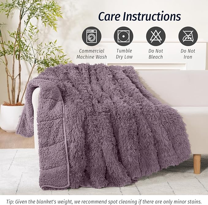 Wemore Shaggy Long Fur Faux Fur Weighted Blanket, Cozy and Fluffy Plush Sherpa - Image 7