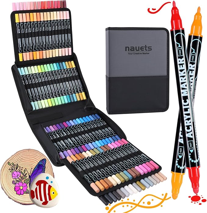 100 Colors Waterproof Dual Tip Acrylic Paint Pens, Dot & Fine Tip Premium Coloring Drawing Markers Set for Wood, Rock, Canvas, Glass, Ceramic Surfaces and DIY Crafts Making Art Supplies-DeskoryOffice