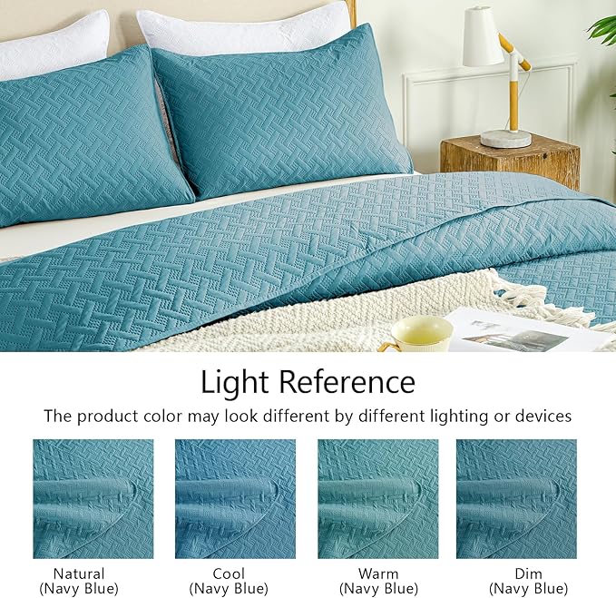 FLYMME Twin Quilt Set, Lightweight Teal Bedspreads, Basket Weave Pattern - Image 5