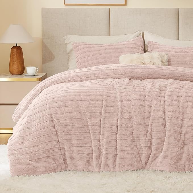 BEDELITE Fleece King Comforter Set -Super Soft & Warm Fluffy Pink Faux Fur by BEDELITE
