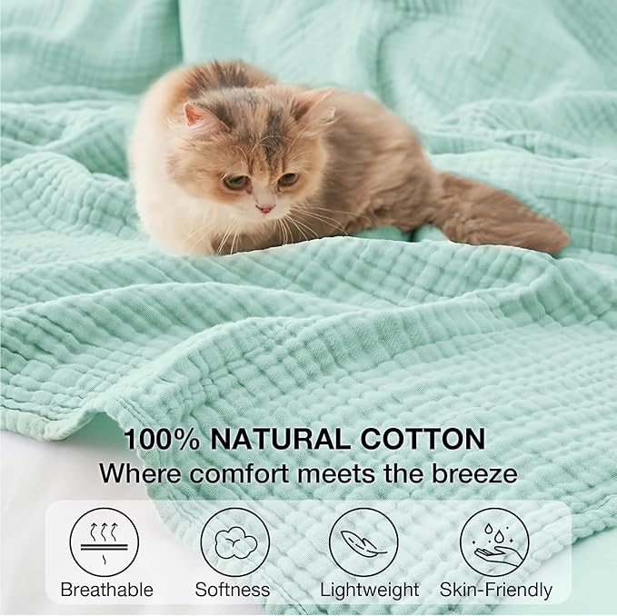 100% Cotton Muslin Blanket King 108" x 90", Breathable and Lightweight Cotton - Image 4
