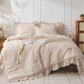 JOLLYVOGUE Beige Queen Comforter Set, 3 Pieces Seersucker Comforters Queen Size by JOLLYVOGUE