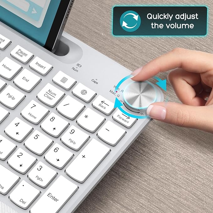 Wireless Keyboard and Mouse - Full-Sized Ergonomic Keyboard with Wrist Rest, Phone Holder, Volume Knob,2.4GHz Silent Cordless Keyboard Mouse Combo for Computer, Laptop, PC, Mac, Windows -White-DeskoryOffice