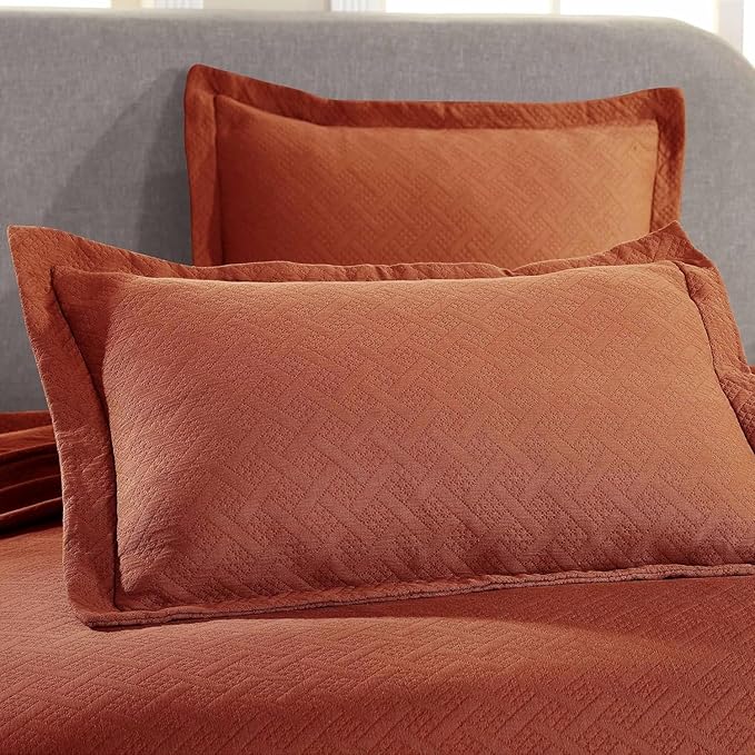 Superior 3 Piece Basketweave Cotton Bedspread Set, Home Bed Decor, Decorative Bed Spread, 2 Pillow Shams, Medium Weight Blanket, Matelasse Coverlet Bedding, Geometric Lattice Pattern, King, Mandarin