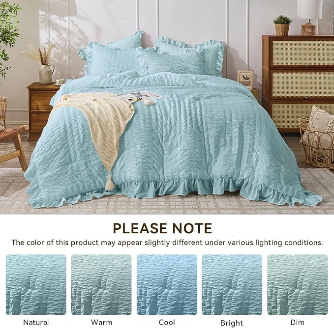 JOLLYVOGUE Blue Twin Size Comforter Set, 2 Pieces Seersucker Lightweight Fluffy - Image 8