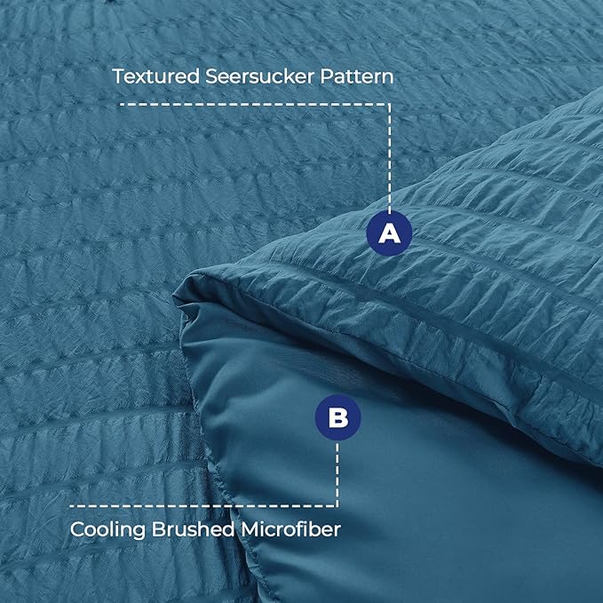 HYMOKEGE Teal Twin Comforter Set Seersucker 5 Pieces, All Season Luxury Bed in - Image 5