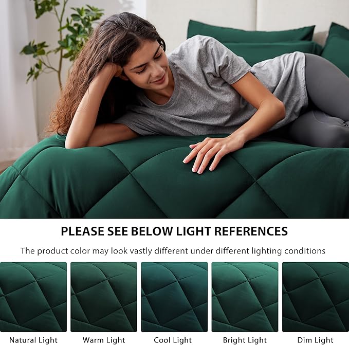Love's cabin California King Comforter Set Dark Green, 7 Pieces California King - Image 5
