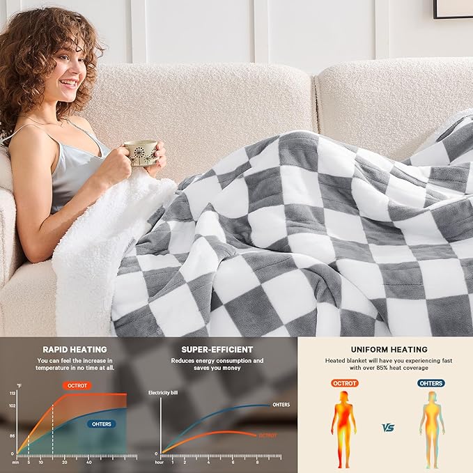 Heated Electric Blanket Twin Size, 62X84 Heating Blanket - Image 2
