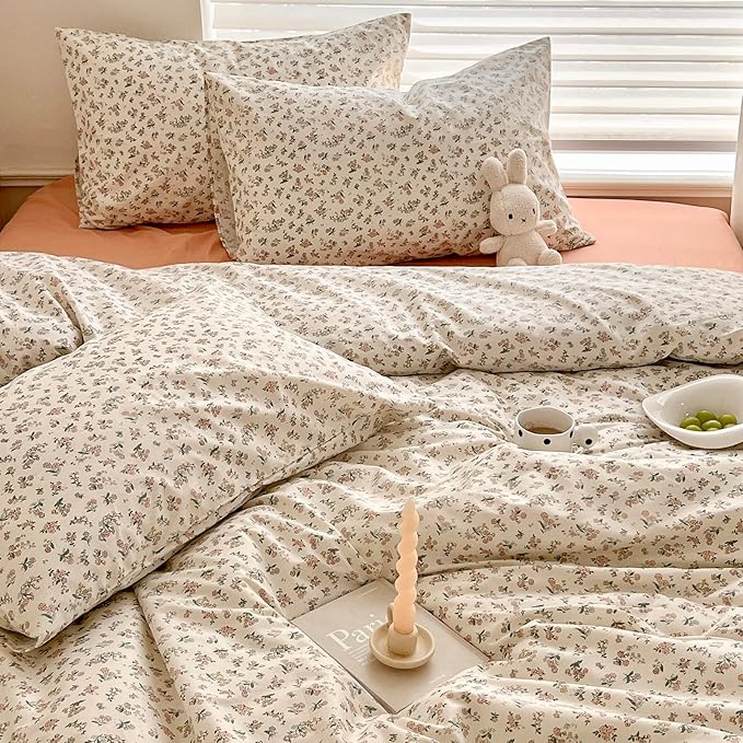 mixinni Boho Floral Girls Duvet Cover Set Twin Size Soft Cotton Comforter Cover - Image 4