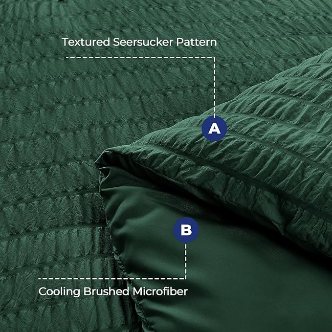 HYMOKEGE Emerald Green Twin Comforter Set Seersucker 5 Pieces, All Season - Image 4
