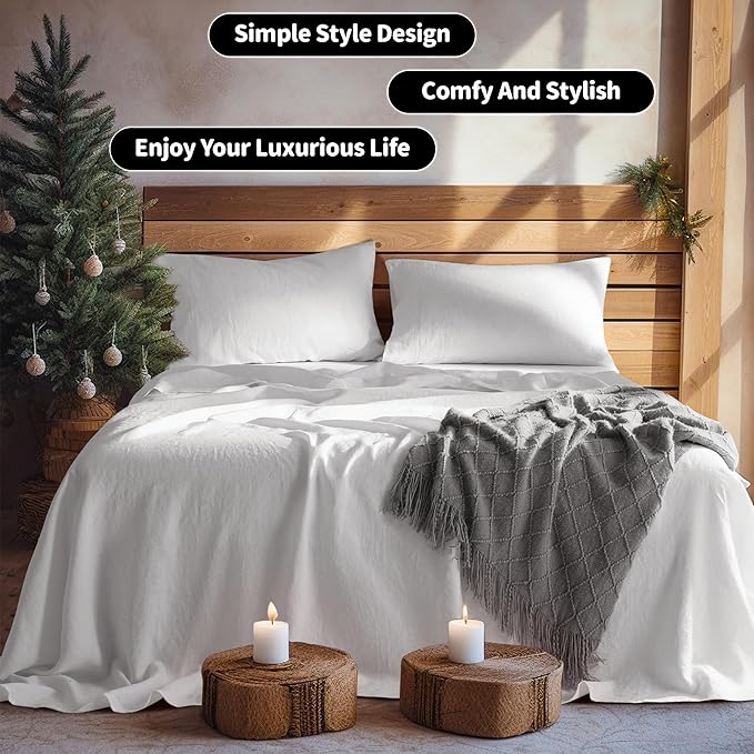 LBRO2M 100% Pure Linen Sheet Set Deep Pocket Up to 16" Bed Sheets Sets - Image 9