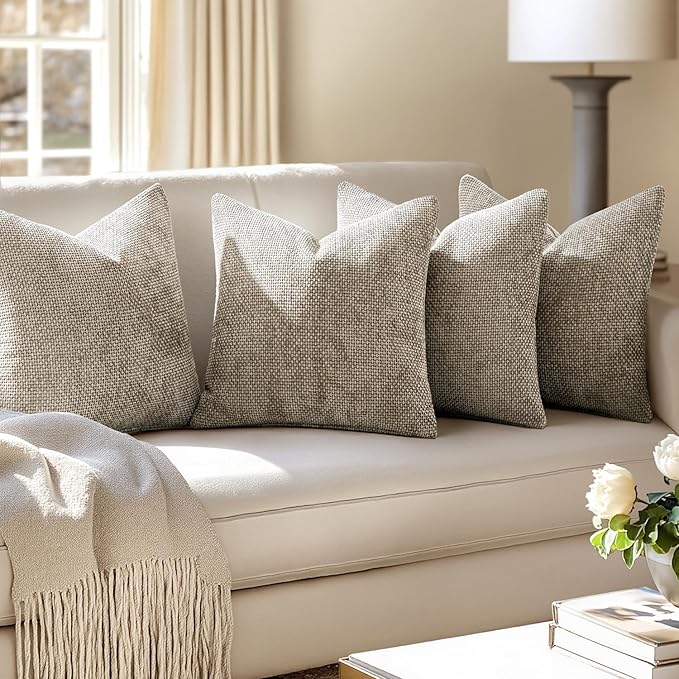 MIULEE Pack of 4 Couch Throw Pillow Covers 18x18 Inch Khaki Soft Decorative - Image 5