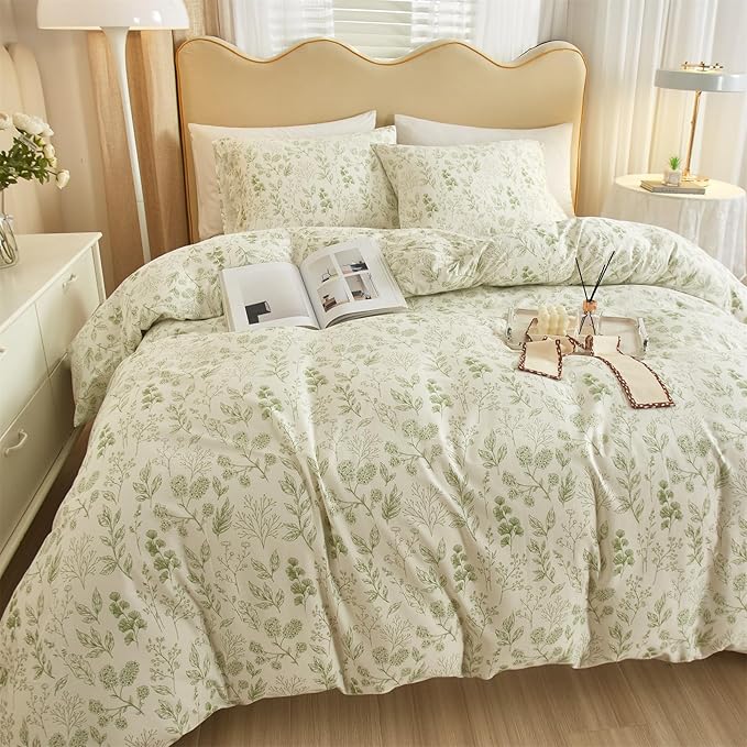 mixinni Girls Boho Green Floral Duvet Cover Set Twin XL Size Cotton Soft - Image 5