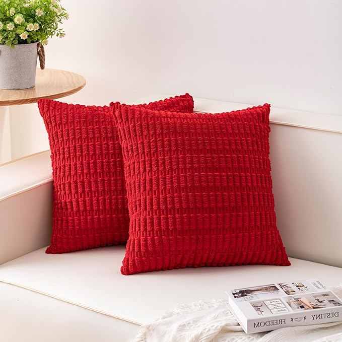 Aegero Pack of 2 Christmas Red Corduroy Decorative Throw Pillow Covers 16x16 by Unknown
