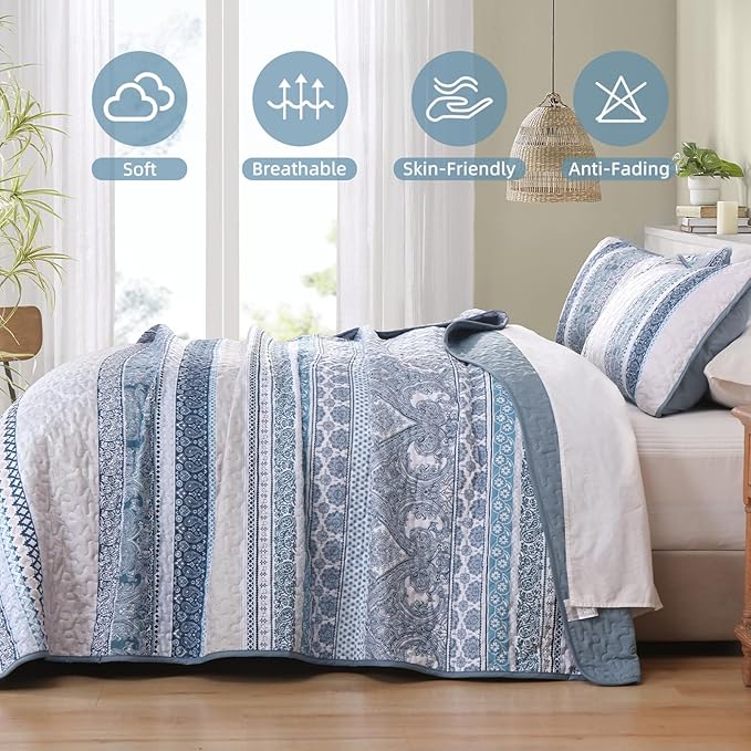 WONGS BEDDING Boho Quilt Set Full Size, Lightweight Bedspread Coverlet Bedding - Image 5