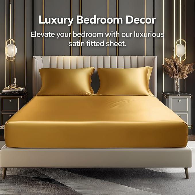 BEDELITE Satin Fitted Sheet and Pillowcases Set, Luxury Soft Similar to Silk - Image 2